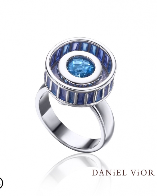 Daniel Vior ring Rodet blauw emaille en zirkonium - 205074