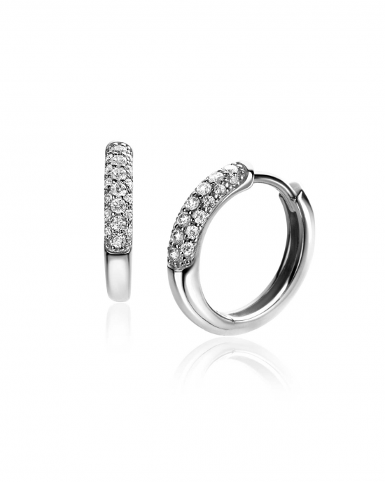 Zilveren gerhodineerde Zinzi creolen met zirkonia, ronde buis 15 x 3 mm, ZIO660 - 205357