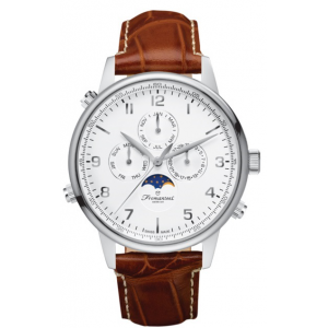 Fromanteel horloge " Globetrotter Moonphase White " stalen kast en lederen band, saffier glas, model GT-0531 - 205769