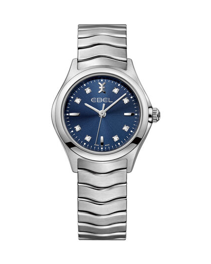 Ebel Wave lady stalen band + kast en voorzien van blauwe wijzerplaat waarop 8 x briljant ( 0.052 ), saffierglas, 1216315 - 206748