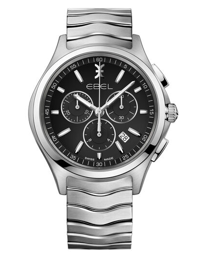 Ebel Wave Gent Quartz Chronograph 42 mm volledig edelstalen kast en band en voorzien van donkere wijzerplaat, saffierglas, refnr : 1216342 - 206767