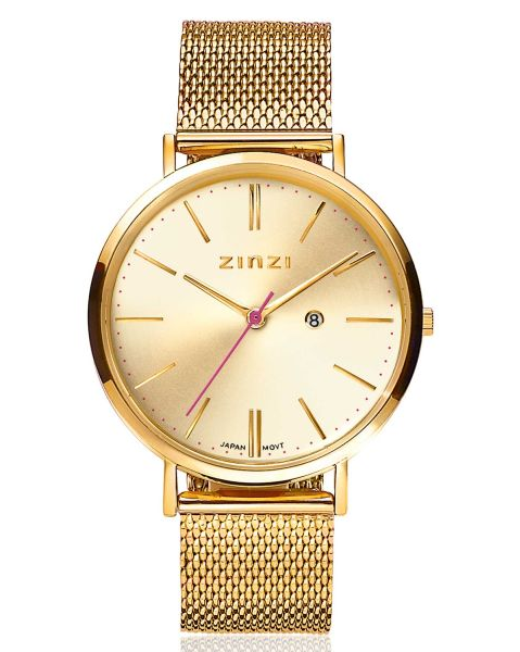 Zinzi retro horloge , kast en band geel verguld , gouden wijzerplaat , ZIW410m - 206930