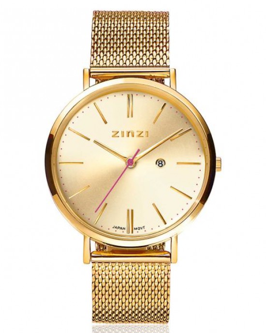 Zinzi retro horloge , kast en band geel verguld , gouden wijzerplaat ; ZIW410m - 206930