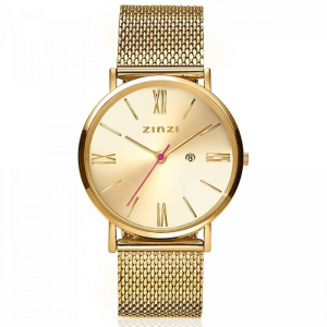 Zinzi retro roman horloge , kast en band geel verguld , gouden wijzerplaat , ZIW410m - 206931