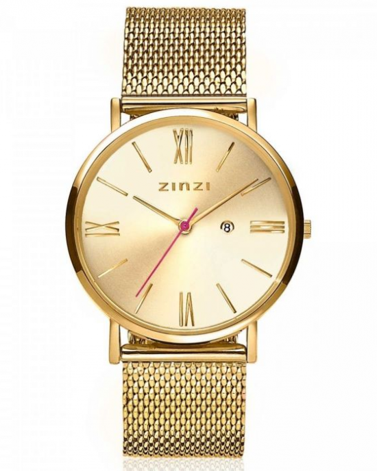 Zinzi retro roman horloge , kast en band geel verguld , gouden wijzerplaat , ZIW410m - 206931