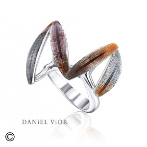 Daniel Vior zilveren ring model Zig-Zag in oranje-lila-grijs emaille - 207168