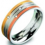 Boccia titanium ring tri-colour, voorzien van 3 x 0.005 crt briljant geslepen diamant - 207362
