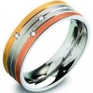 Boccia titanium ring tri-colour, voorzien van 3 x 0.005 crt briljant geslepen diamant - 207362