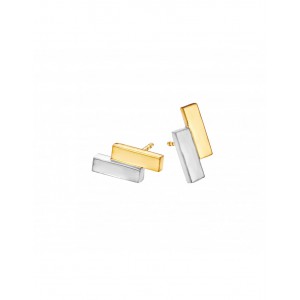 Fjory 14 krt wit- en geelgouden oorstekers verspringend 3 mm vierkant met een zilveren kern - 207690