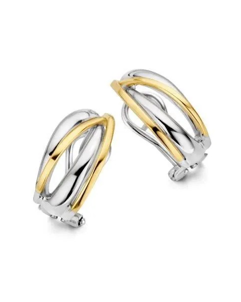 eNGi collections bicolor fantasie oor stekerclips bestaande uit twee zilveren en twee 14 krt geelgouden banen met 14 krt geelgoud - 208122