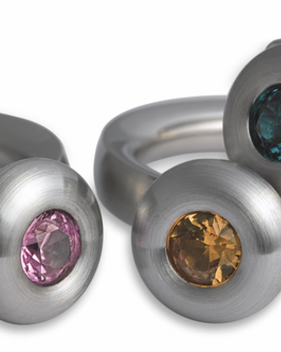 PUR classic ring 1 nr. 002 staal met Padparadja kleurige steen, ringmaat 54 , geen verwisselbare scheen - 208148