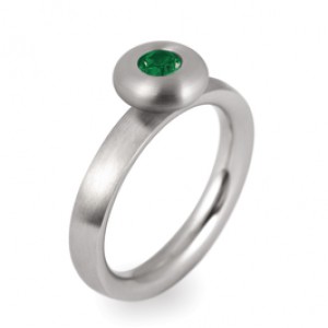 PUR classic ring 1 nr. 002 staal met Emerald DBL kleurige steen, ringmaat 53, geen verwisselbare scheen - 208149