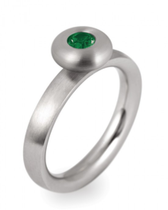 PUR classic ring 1 nr. 002 staal met Emerald DBL kleurige steen, ringmaat 53, geen verwisselbare scheen - 208149