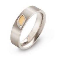 Boccia fantasie bicolor titanium ring met bladmotief en 0.005 crt. diamant - 208319