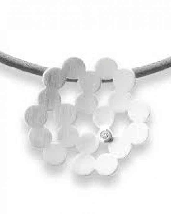 bastian Zilveren hanger , gematteerd, 0.02 crt.diamant, bloem - 208335