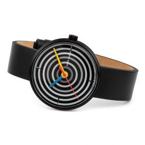 Walter Gropius Bauhaus horloge " Space Loops " donkere kast en plaat + lederen band - 210079