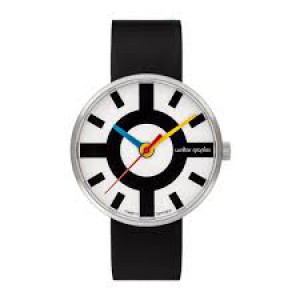 Walter Gropius Bauhaus horloge " Crossway " stalen kast lichte wijzerplaat + lederen band - 210081