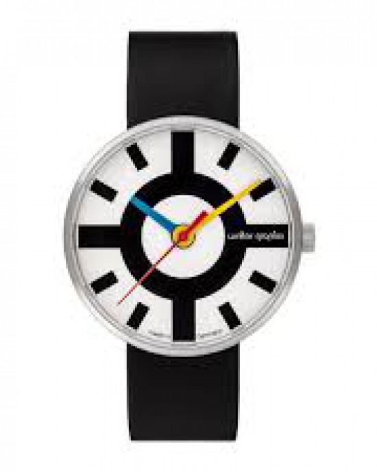 Walter Gropius Bauhaus horloge " Crossway " stalen kast lichte wijzerplaat + lederen band - 210081
