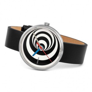 Walter Gropius Bauhaus horloge " Excentric " stalen kast , wit-zwart wijzerplaat + lederen band - 210085