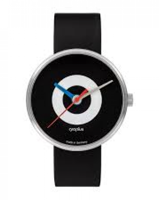 Walter Gropius Bauhaus horloge " J.Albers " stalen kast , zwart-wit-zwart wijzerplaat + lederen band - 210088