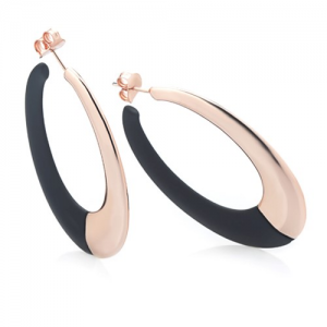 Marcello Pane oorsieraden zilver rosé verguld met zwart gevulkaniseerd rubber - 214732