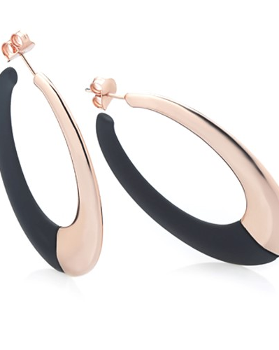 Marcello Pane oorsieraden zilver rosé verguld met zwart gevulkaniseerd rubber - 214732