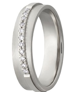 14 krt witgouden Aller Spanninga partnerring mat en glanzend model 391 AS,: 5 x 1,8 mm en verfraaid met 11 x 0.01 ct briljant geslepen diamant VVS/TW, ringmaat 18 - 213148