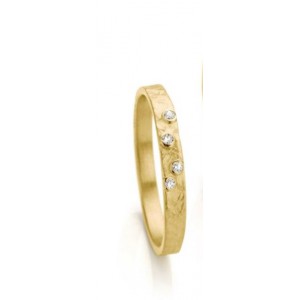 18 karaats geelgouden Ines Bouwen ring model 60_4 ca 2,5 mm breed en verfraaid met met 4 briljant geslepen diamanten in gladde zetkastjes, totaal gewicht diamant is 0,03 crt - 213162