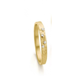 14 karaats geelgoudkleurige Ines Bouwen voorbeeldring model 60_4 ca 2,5 mm breed en verfraaid met met 4 briljant geslepen diamanten in gladde zetkastjes, totaal gewicht diamant is 0,03 crt - 213162