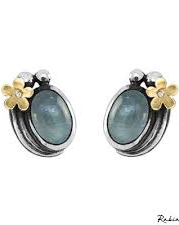 zilver met goud Rabinovich oorstekers + aquamarijn en briljant ( 0.005 ) - 209502