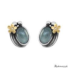 zilver met goud Rabinovich oorstekers + aquamarijn en briljant ( 0.005 ) - 209502