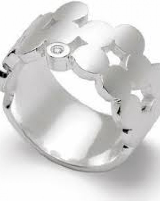 Zilver gerhodineerde bastian ring met matte rondjes en een echte diamant - 208427