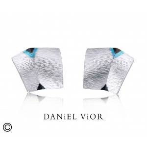 Daniel Vior,zilveren oorsieraden,geelverguld, Borneos, zwart-blauw emaille - 209415