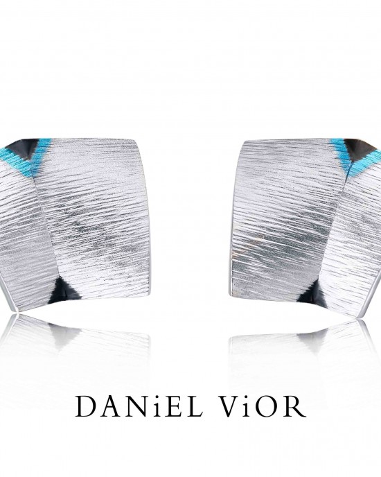 Daniel Vior,zilveren oorsieraden,geelverguld, Borneos, zwart-blauw emaille - 209415