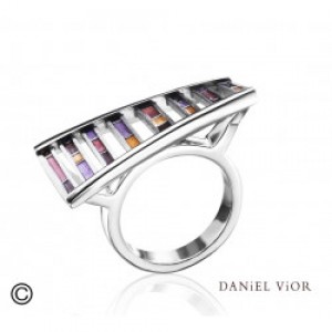 zilveren Daniel Vior ring gerhodineerd : DNA, aarde kleur emaille - 201273