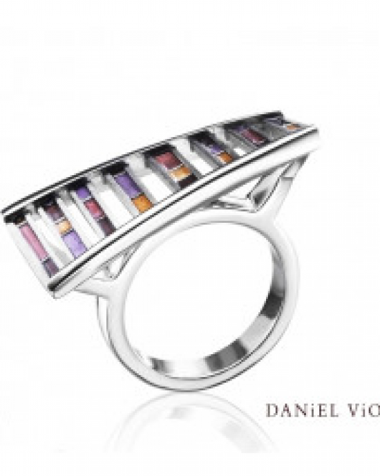 zilveren Daniel Vior ring gerhodineerd : DNA, aarde kleur emaille - 201273