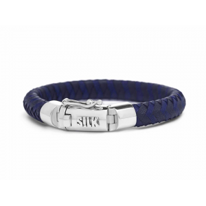 silk armband, geoxydeerd zilver met leer en insteekveer en veiligheidsachtje. 326BbU.20 - 209355