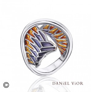 D.Vior ring in gerhodineerd zilver model Tarsus in geel-blauw/zwart - 209399