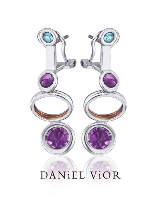 Zilveren oorsieraden Daniel Vior, model Mava, amethist en topaas - 209403