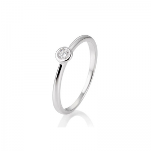 een 600/000 Platina aanzoekring, fantasie solitair ring met een 0.10 ct briljant geslepen diamant Si/W gezet in een gladde zetkast - 208649