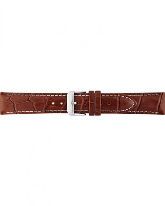 Alligator print calf leather strap, mat. With strong case and buckle connection, stitched loop and stainless steel buckle. This strap has soft leather lining and is super flexible. White stitching - 208731