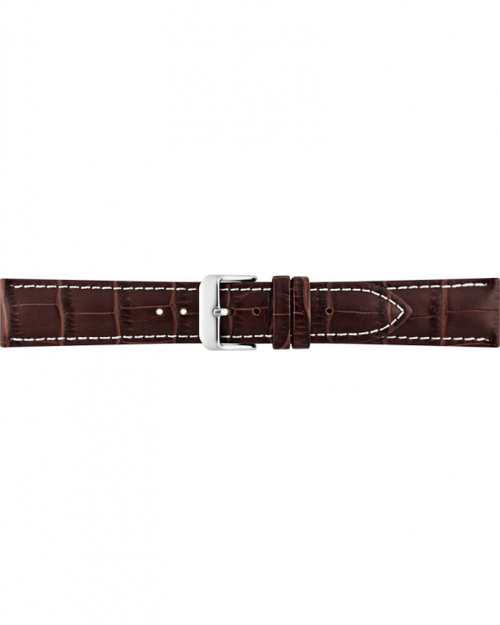 Alligator print calf leather strap, mat. With strong case and buckle connection, stitched loop and stainless steel buckle. This strap has soft leather lining and is super flexible. White stitching - 208773