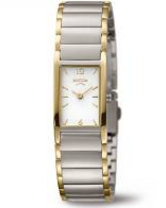 Boccia bicolor dames titanium horloge, rechte kastvorm, lichte wijzerplaat met streepindex model 3284-02 - 210170
