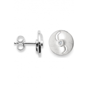 zilveren Bastian oorstekers : 2 x ronde holle geborstelde schijfje met in het midden een briljant geslepen diamant - 210259