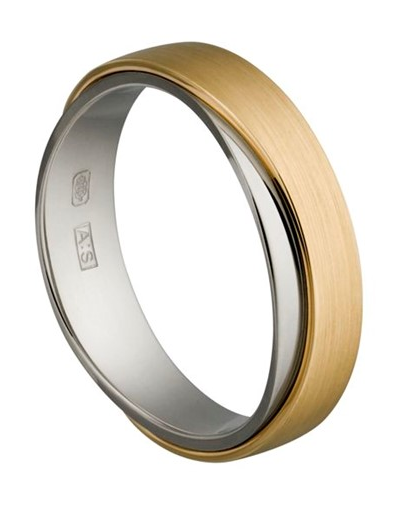 14 krt wit en geelgouden Aller Spanninga partnerring " gekruiste banden mat en glanzend " model 405 AS, 6 mm x 2 mm, ringmaat 21 - 213150