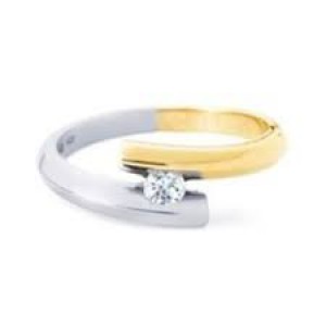 14 krt bicolor gouden R & C fantasiegroeibriljant ring model 3 met een briljant geslepen diamant 0.08 ct Si/R - 210542