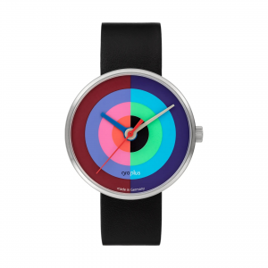 Walter Gropius Bauhaus horloge " J.Albers " stalen kast , gekleurde wijzerplaat + lederen band - 210550