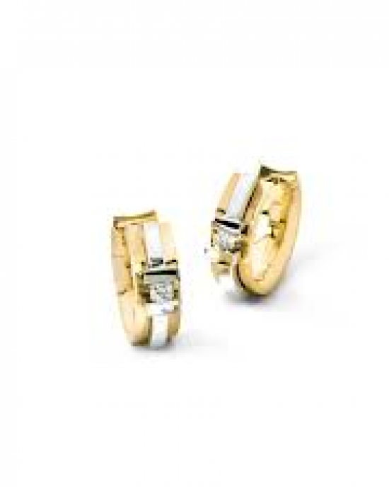 14 krt bicolor gouden R&C klapcreolen model 64 waarin 2 x briljant geslepen diamant elk 0.03 ct SI/R - 210545