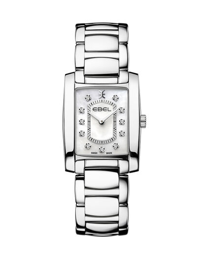 edelstalen Ebel Brasilia damespolshorloge voorzien van een parelmoerwijzerplaat waarop 11 briljanten zijn gezet , modelnr 1216462 - 210548