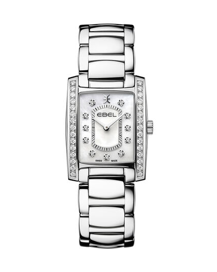 edelstalen Ebel Brasilia damespolshorloge voorzien van een parelmoerwijzerplaat waarop 11 briljanten zijn gezet en tevens 15 briljanten aan beide zijkanten, modelnr 1216463 - 210595